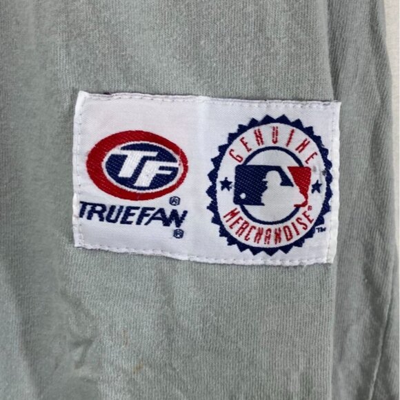 New York Yankees True Fan Baseball Jersey Large Gray & Navy Button-Up Cotton Ble - Picture 4 of 7